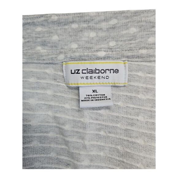 Liz Claiborne Weekend Knit Polka Dot 3/4 Sleeve Top Shoulder Zip Size XL - Picture 5 of 6